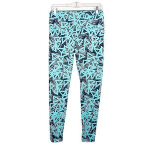 OM SHANTI Leggings LARGE Eco-Friendly Yoga Colorful Unique Wearable Art Stretchy